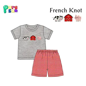 Puresun Zomer Meisjes Kleding Sets Custom Farm Design Franse Knoop Smocking Meisje Kleding Zomer Mode Voor Grote Zus