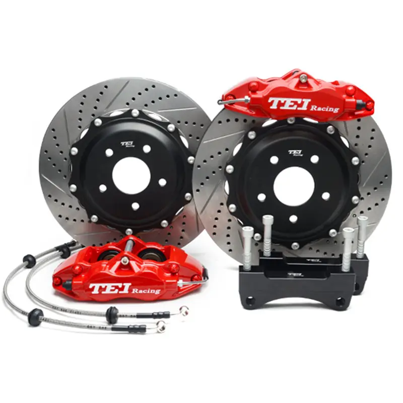 TEI Kaliper 4Piston Caliper Depan Big Brake Kit 2-Piece Rotor 330X28Mm 4Piston Rem untuk AUDI A6 1999-2021 17/Roda 18 Inci