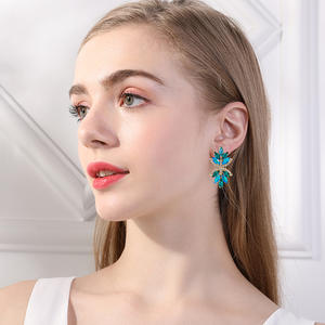 Boucles d'oreilles pendantes Barly Fashion en alliage, 4 couleurs, verre coloré, diamant taille princesse, motif fleur, bijoux pour femme, anniversaire - Product Image 5