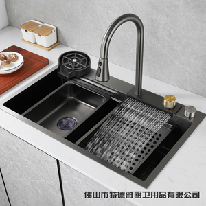 Đa chức năng Bồn Rửa Nhà Bếp 304 thép không gỉ bồn rửa nhà bếp Vòi nước hiện đại thác nước màu đen lượng mưa bát đơn Bồn Rửa Nhà Bếp thiết lập - Product Image 3