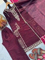 Set atasan, palazzo, dan dupatta sutra cepat kering warna gelap desain tradisional untuk pesta, cocok untuk Diwali dan pernikahan.