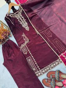 Ensemble haut, palazzo et dupatta JimmyChoo de couleur foncée, style traditionnel de créateur, pour tenue de soirée, séchage rapide, prix de gros - Product Image 3