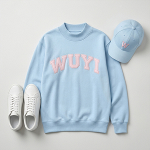 Sweat-shirt oversize tendance pour femme 2026, avec patch brodé en chenille personnalisé, bleu ciel, col rond, style Y2K vintage streetwear - Product Image 2