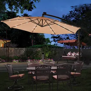 Decorativo ao ar livre grande jardim 3 meter dia praia guarda-chuva sol Produzir solar powered led cantilever pátio guarda-chuva com suporte