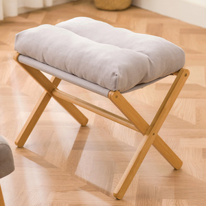 Tabouret pliant avec coussin en bambou et rotin, design minimaliste, repose-pieds ottoman pour salon - Product Image 1
