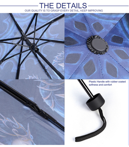 Parapluie pliant chinois à 3 sections, structure en acier inoxydable, 21 pouces, ouverture et fermeture manuelles, parapluie compact pour promotion et cadeau - Product Image 3