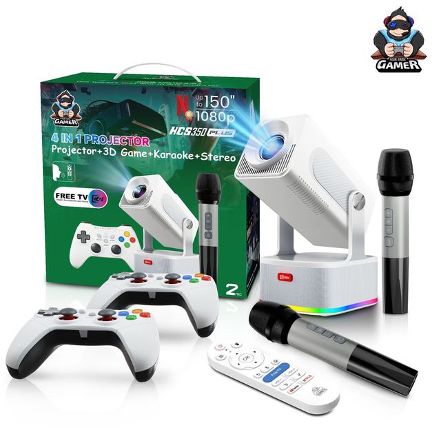 3D 1080P Home Theater Projector with Built-in Speakers Portable Wireless Outdoor Gaming System Compact Design