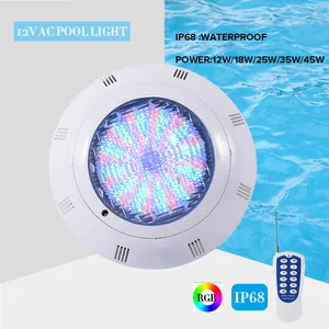 ضوء حمام سباحة تحت الماء AC DC 12 فولت Ip68 مقاوم للماء أبيض ABS جسم بلاستيكي SMD 12 وات 18 وات 24 وات RGB ذاكرة ليد