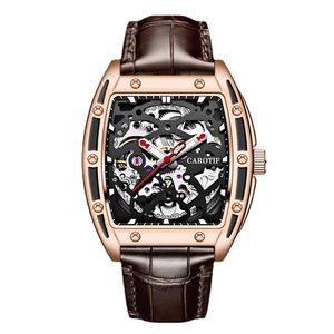Reloj Mecánico Automático Cuadrado para Hombre CAROTIF F-1005 con Diseño de Esqueleto, Correa de Cuero Resistente al Agua, Reloj de Moda para Hombre - Product Image 5