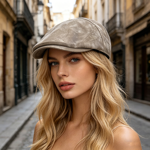 Casquette plate en PU style Tie-Dye euro-américain - Nouvelle arrivée automne - Béret amincissant pour femme - Casquette réversible rétro pour <span class=keywords><strong>homme</strong></span> - Product Image 4