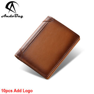 AndoBag RFID Block Short <b>Wallet</b> for Men Retro Genuine Cow <b>Leather</b> Man Card Holder Zipper Coin Purse 3089 - Product Image 1