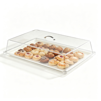 Plateau de présentation alimentaire en acrylique transparent avec poignée, protection anti-poussière pour pâtisseries et pains, idéal pour restaurants, buffets, vente en gros, OEM