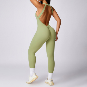 Tuta da Yoga per <span class=keywords><strong>Donna</strong></span> con Logo Personalizzato, Colore Nude, Schiena Scoperta, Modellante, Aderente, Tuta Sportiva - Product Image 3