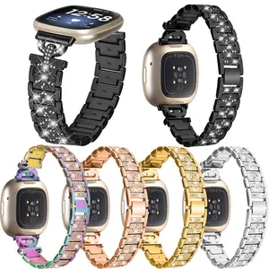 Thông Minh Đồng Hồ Vòng Đeo Tay Thay Thế Ban Nhạc Cổ Tay Cho Fitbit Versa 3/Cảm Giác D Hình Dạng Đầy Đủ Kim Cương Kim Loại Dây Đeo Đồng Hồ