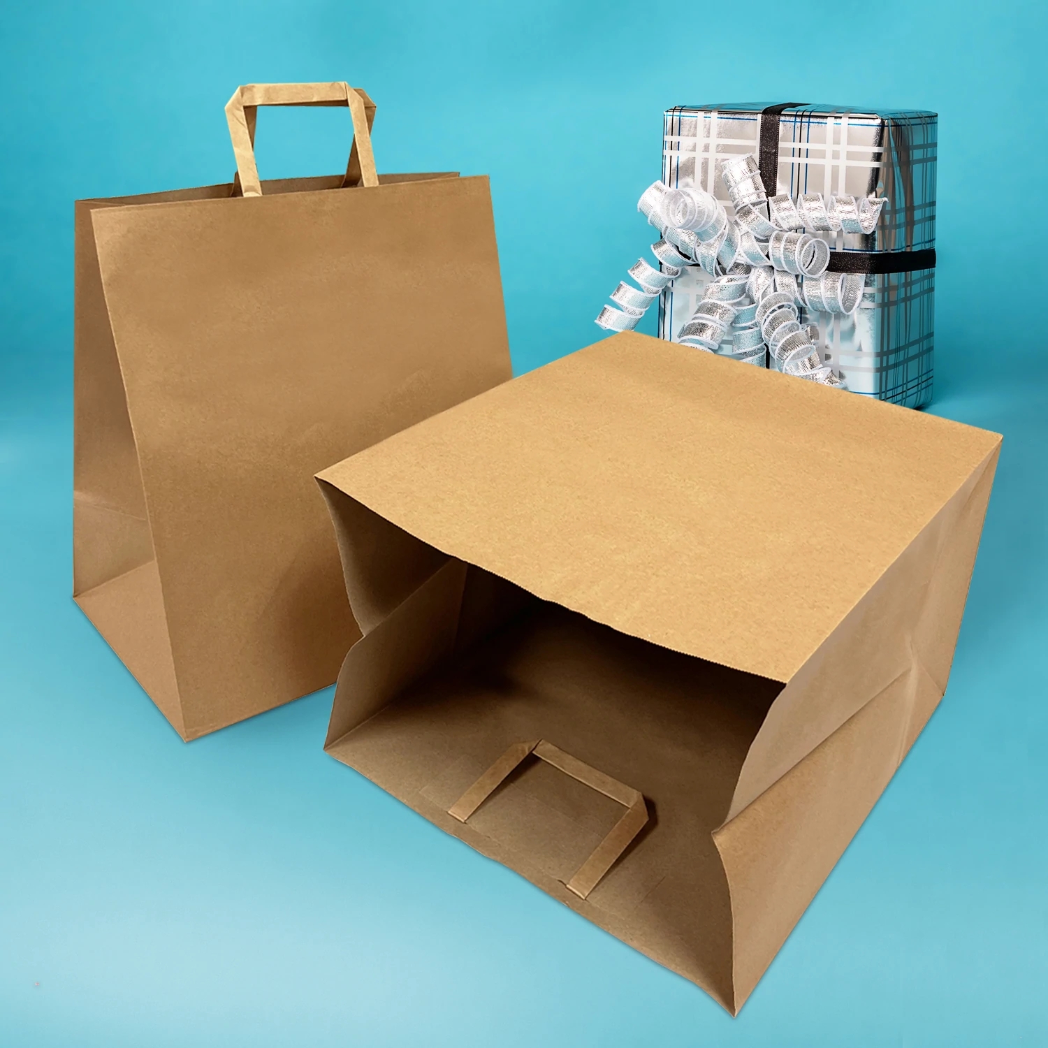 Kraft Paper Bags with Flat Handles 14x10<i></i>x15.75 inches