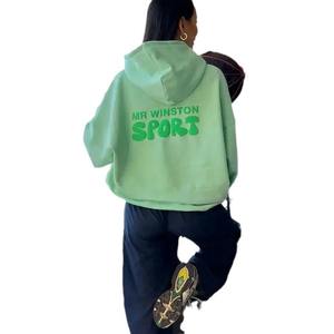 Sweat à capuche pour femme en coton mélangé de haute qualité, tricoté, impression 3D en relief, écologique, léger, long, surdimensionné, décontracté, hiver, personnalisé - Product Image 5