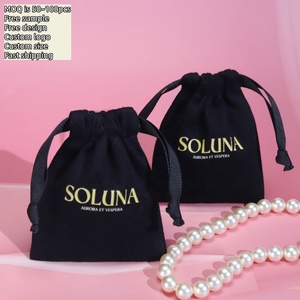 Bolsa de Terciopelo Negra de 8*10 cm para Joyería, Bolsa de Terciopelo con Cordón y Estampado Personalizado para Relojes, Joyas y Perfumes - Product Image 2
