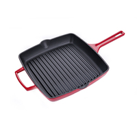 Ensemble de casseroles en fonte émaillée métallique minimaliste et écologique avec faitout, cocotte et casserole - 9 pièces rouge