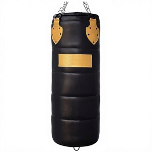 Sac de boxe PROFIT SPORTS en similicuir noir robuste, rempli de sable, avec accents dorés, pour adultes - Product Image 1