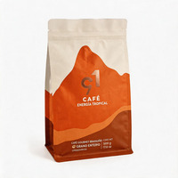 Sachet Doypack en aluminium à fond plat, scellé sur huit côtés, avec valve anti-humidité et fermeture éclair, pour grains de café, personnalisable, 125G-250G-500G-1Kg
