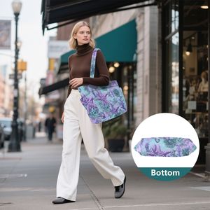 Bolso Tote para Mujer, Serie Océano, Morado/Azul, Bolso de Hombro Estampado, Bolsos de Mano de Gran Capacidad para Mujer - Product Image 6