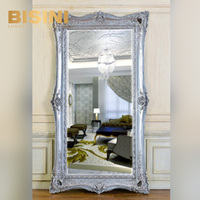 Miroir mural pleine longueur en résine PU, style rococo français, avec cadre décoratif en feuille d'argent et d'or, pour intérieur