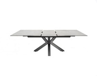 Table à manger extensible beige durable, style contemporain avec base en métal pour salon
