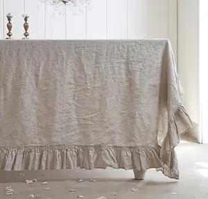 100% pure linen table cloths with decorative ruffle patchwork