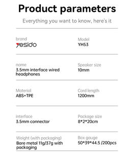 Écouteurs <span class=keywords><strong>Filaire</strong></span> Intra-auriculaires Yesido Noir et Blanc avec Télécommande à Trois Boutons, Conception Appel HD, Interface 3,5 mm - Product Image 5