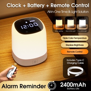 LED <b>Switch</b> Control Mini Night Light Clock Battery Level Display Warm White USB Chargeable 2400mA Minimalist Design Bedside Lamp - Product Image 1