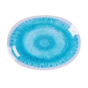 2022 Eco-friendly Blue Circle Pattern Glossy Dishes Melamine Food Serving Trays Restaurant Serving Trays