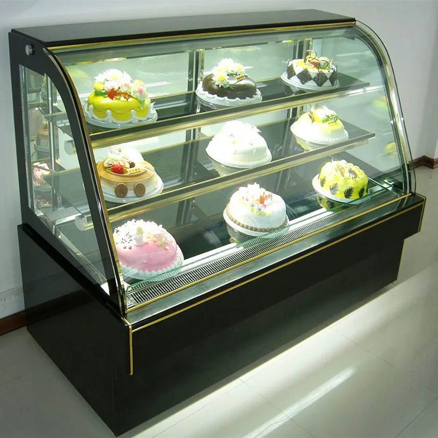 Kavisli/kare cam ile ticari pasta ekmek kek vitrinin buzdolabı buzdolabı