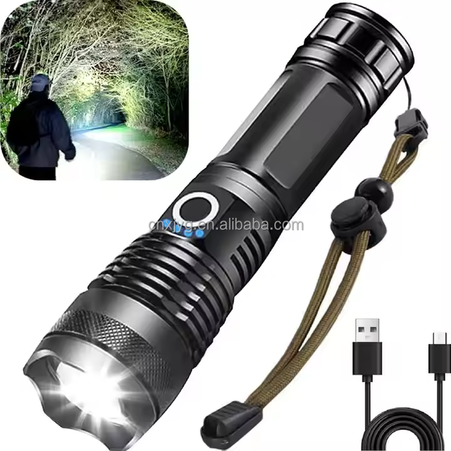 Portable 10000 Lumens Rechargeable Tactical Flashlight Waterproof Aluminum Alloy Handheld Powerful XHP50 Torch IP65 Emergency