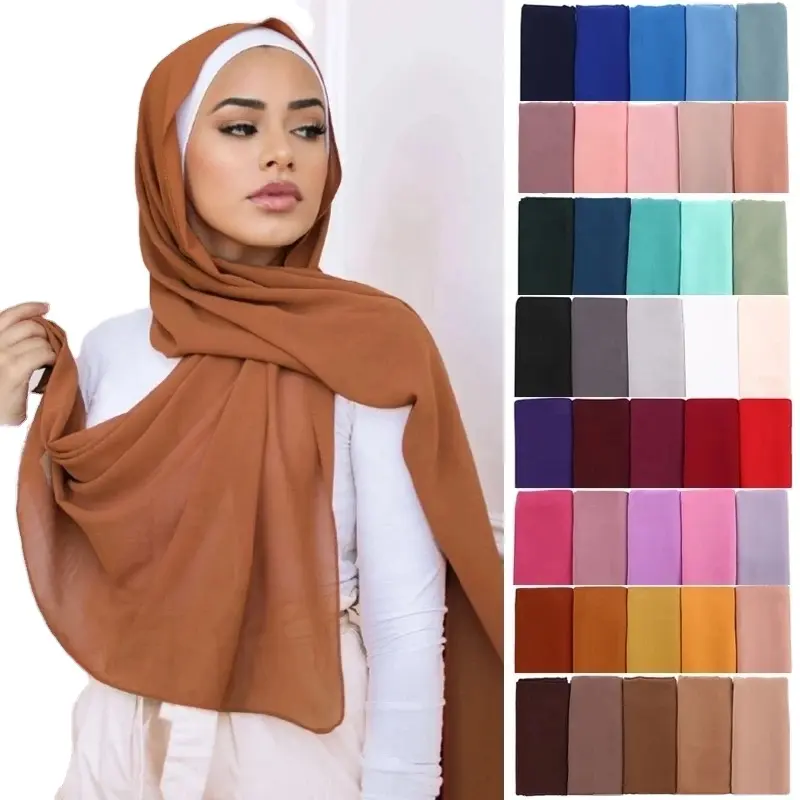 Grosir syal wanita polos kualitas tinggi selendang Islam ikat kepala Hijab Muslim syal jilbab sifon berat syal jilbab H0298