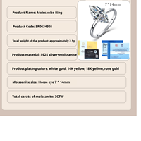 Fabricants de bijoux personnalisés Adodo, bague solitaire en moissanite de 3 carats, coupe marquise, certificat VVS GRA, bijoux pour femme, bijoux PVD