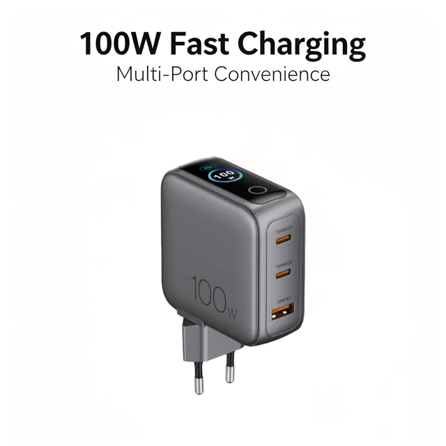 New 100W USB-C Charger with Smart Display Laptop Power Adapter 3-Port GaN Power Adapter for Fast Multi-Device Charging