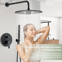 Ensemble de douche encastré moderne noir mat avec pommeau de douche rond en acier inoxydable de 10 pouces et mitigeur de bain en laiton