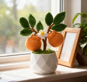 Albero d'Arancio in <span class=keywords><strong>Vaso</strong></span> con <span class=keywords><strong>Fiori</strong></span> Artificiali, Decorazione Natalizia per la Casa, Bouquet in Cotone Puro all'Uncinetto, Fatto a Mano, Realistico e Duraturo - Product Image 2