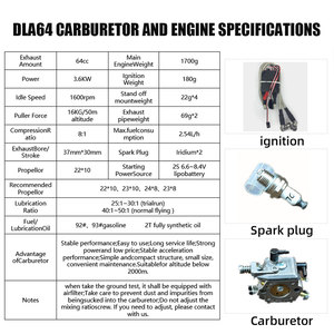 Motor de Gasolina de Dos Cilindros <span class=keywords><strong>Monster</strong></span> DLA64 de 64cc con 16.2kg de Empuje, Diseño Boxer de Baja Vibración para Aviones RC con Carburador Tillotson - Product Image 2