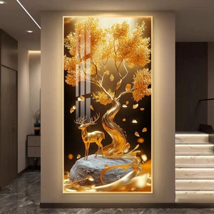 Cuadro Decorativo LED 3D Personalizado con Incrustaciones de Diamantes, Árbol de la Fortuna, Decoración de Pared para Entrada, Pintura Decorativa de Alta Gama - Product Image 2
