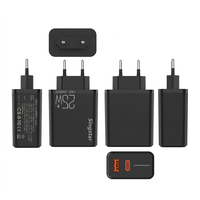 Chargeur mural noir 25W à prise EU avec fonction PD, double port USB-A QC3.0 et Type-C pour bande lumineuse LED