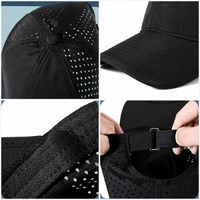 Casquettes de baseball personnalisées en nylon vierges à 6 panneaux, imperméables, avec boucle coulissante, dos extensible en maille perforée au laser