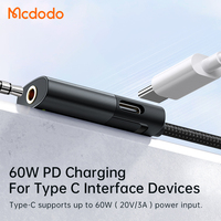 Mcdodo Adaptateur audio 2 en 1 Type C vers DC3.5mm Jack Type C 60W PD avec microphone Contrôle filaire Type C Chargeur Adaptateur pour iPad Pro
