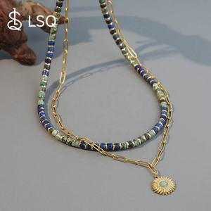 Collar de joyería de lapislázuli turquesa africano hecho a mano cuentas de piedra natural gargantilla forma de sol collar con colgante de acero inoxidable - Product Image 2