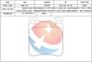 ผ้าเบรก SDCX รุ่น D603-7484 สำหรับเพลาหลัง ใช้กับรถยนต์เมอร์เซเดส-เบนซ์ E500 / <span class=keywords><strong>E55</strong></span> / S320 / S350 / S400 / S420 / S500 / S600 - Product Image 3