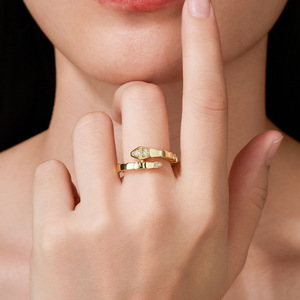 Anillo ajustable de plata de ley S925 con moissanita, diseño de serpiente, chapado en tres colores, joyería fina, regalo para mujer, uso diario, fiestas, citas - Product Image 4