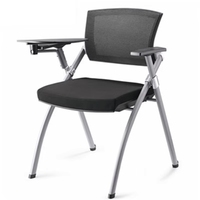 Chaise de bureau pliante en tissu avec accoudoirs réglables, structure en fer, confortable, portable, pour conférence, avec tablette d'écriture