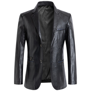 RNSHANGER Automne Nouveau Hommes Solide Couleur Vestes En Cuir Mode Coréenne Casual <span class=keywords><strong>Grande</strong></span> <span class=keywords><strong>Taille</strong></span> 6XL <span class=keywords><strong>7XL</strong></span> Lâche Costume En Cuir <span class=keywords><strong>Manteau</strong></span> - Product Image 2