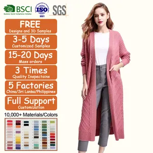 Benutzer definierte Kleidung Hersteller Winter Maxi Damen Strick Baumwolle Open Cardigans Pullover Gestrickte Langarm Cardigan Für Frauen