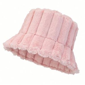 Wholesale in Stock <b>Warm</b> Fuzzy Bucket <b>Hat</b> Checkered Pattern Women Winter <b>Hats</b> Plush Fur <b>Hat</b> - Product Image 3